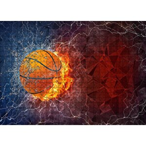 Alev Buz Basketbol Topu Puzzle Yapboz Mdf Ahşap 500 Parça