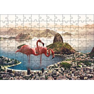 Şehir Deniz Filamingolar Fantastik Puzzle Yapboz Mdf Ahşap 120 Parça