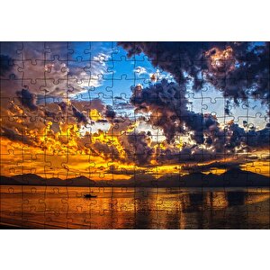 Gün Batımı Doğa Tekne Puzzle Yapboz Mdf Ahşap 120 Parça
