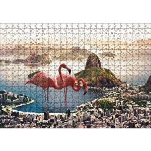 Şehir Deniz Filamingolar Fantastik Puzzle Yapboz Mdf Ahşap 500 Parça