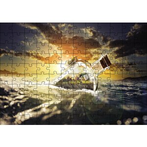 Deniz Gün Batımı Şişe Puzzle Yapboz Mdf Ahşap 120 Parça