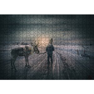 Kış Ren Geyiği Küçük Çocuk Puzzle Yapboz Mdf Ahşap 500 Parça