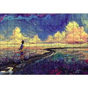 Bisikletli Çocuk Puzzle Yapboz Mdf Ahşap 120 Parça