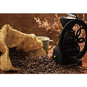 Kahve Kahve Çekme Makinesı Puzzle Yapboz Mdf Ahşap 120 Parça