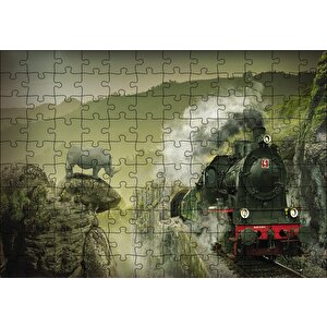 Kömürlü Tiren Doğa Gergedan Puzzle Yapboz Mdf Ahşap 120 Parça