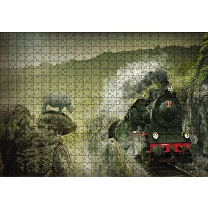 Kömürlü Tiren Doğa Gergedan Puzzle Yapboz Mdf Ahşap 500 Parça