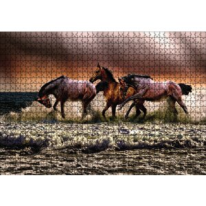 Kumsaldaki Atlar Puzzle Yapboz Mdf Ahşap 1000 Parça