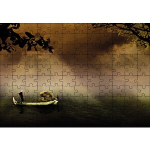 Uzak Doğuda Kayık İle Yük Taşıma Puzzle Yapboz Mdf Ahşap 120 Parça
