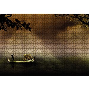 Uzak Doğuda Kayık İle Yük Taşıma Puzzle Yapboz Mdf Ahşap 1000 Parça