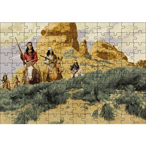 Kızılderiler Atlar Silahlar Puzzle Yapboz Mdf Ahşap 120 Parça