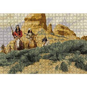 Kızılderiler Atlar Silahlar Puzzle Yapboz Mdf Ahşap 500 Parça