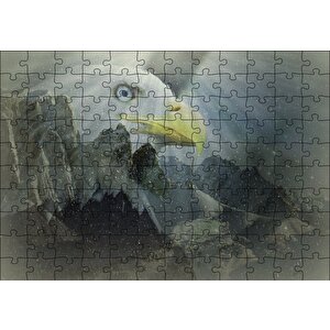 Karlı Dağlar Sarı Gagalı Kartal Puzzle Yapboz Mdf Ahşap 120 Parça