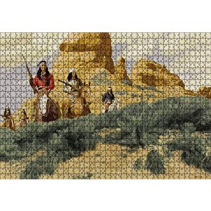 Kızılderiler Atlar Silahlar Puzzle Yapboz Mdf Ahşap 1000 Parça