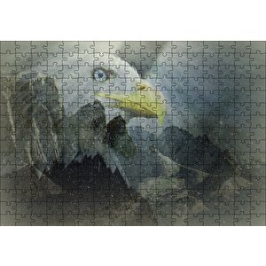 Karlı Dağlar Sarı Gagalı Kartal Puzzle Yapboz Mdf Ahşap 255 Parça