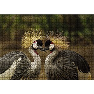 Gri Vinç Taç Kuşları Afrika Puzzle Yapboz Mdf Ahşap 1000 Parça