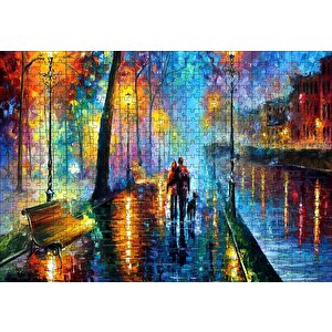 Sokak Lambaları Yürüyen Çift Ve Köpek Yağlı Boya Puzzle Yapboz Mdf Ahşap 500 Parça
