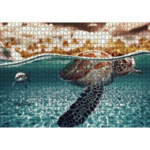 Caretta Ve Büyük Beyaz Köpek Balığı Puzzle Yapboz Mdf Ahşap 1000 Parça