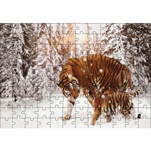 Kaplan Ve Yavrusu Karda Puzzle Yapboz Mdf Ahşap 120 Parça
