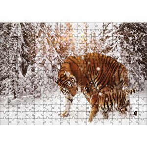 Kaplan Ve Yavrusu Karda Puzzle Yapboz Mdf Ahşap 255 Parça