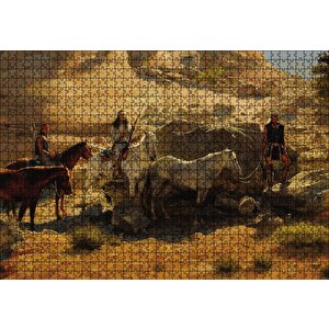Atlı Kızılderililer Puzzle Yapboz Mdf Ahşap 1000 Parça