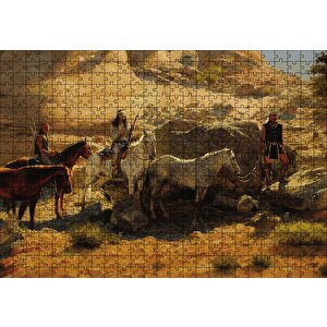 Atlı Kızılderililer Puzzle Yapboz Mdf Ahşap 500 Parça