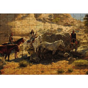 Atlı Kızılderililer Puzzle Yapboz Mdf Ahşap 120 Parça