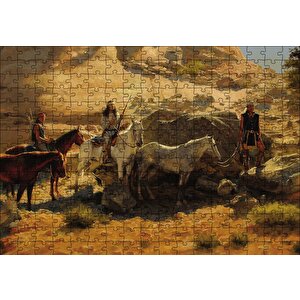 Atlı Kızılderililer Puzzle Yapboz Mdf Ahşap 255 Parça