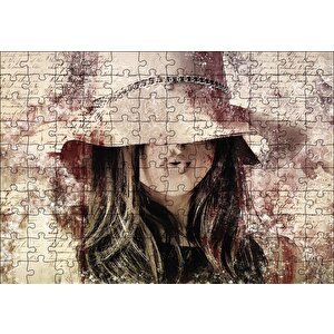 Mektup Zemininde Şapkalı Kız Puzzle Yapboz Mdf Ahşap 120 Parça