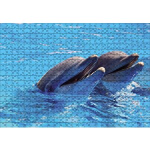 Çift Yunuslar Puzzle Yapboz Mdf Ahşap 500 Parça