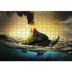 Kaplumbağa Sırtında Yanar Dağ Fantazi Puzzle Yapboz Mdf Ahşap 255 Parça