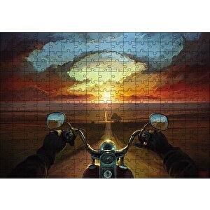 Motorcu Uzun İnce Yol Puzzle Yapboz Mdf Ahşap 255 Parça