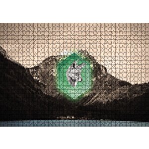 Doğa Geometrik Kurt Başı Puzzle Yapboz Mdf Ahşap 1000 Parça