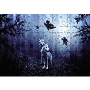 Ormanda Beyaz Kurtlar Puzzle Yapboz Mdf Ahşap 120 Parça
