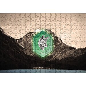 Doğa Geometrik Kurt Başı Puzzle Yapboz Mdf Ahşap 255 Parça
