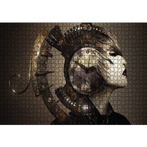 Fantastik Mekanik Kadın Saat Çarklar Puzzle Yapboz Mdf Ahşap 1000 Parça
