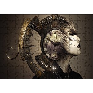 Fantastik Mekanik Kadın Saat Çarklar Puzzle Yapboz Mdf Ahşap 120 Parça