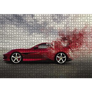 Kırmızı Ferrari Otomobil Puzzle Yapboz Mdf Ahşap 1000 Parça