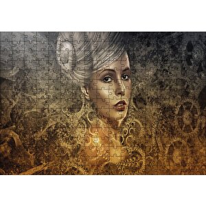 Gotik Karanlık Steampunk Portre Kadın Genç Puzzle Yapboz Mdf Ahşap 255 Parça