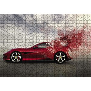 Kırmızı Ferrari Otomobil Puzzle Yapboz Mdf Ahşap 500 Parça