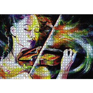 Keman Çalan Kadın Puzzle Yapboz Mdf Ahşap 1000 Parça