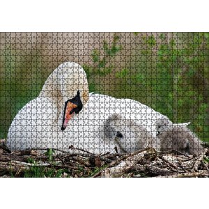 Uykudaki Kuğu Ailesi Puzzle Yapboz Mdf Ahşap 1000 Parça