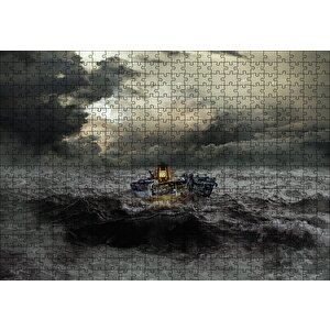 Hırçin Deniz Tekne Karanlık Bulutlar Puzzle Yapboz Mdf Ahşap 500 Parça
