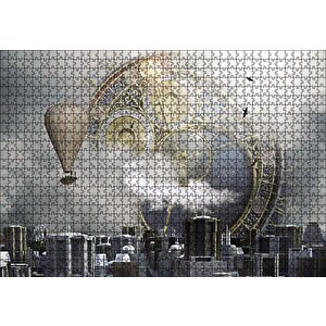 Şehir Saat Balon Fantastik Puzzle Yapboz Mdf Ahşap 1000 Parça