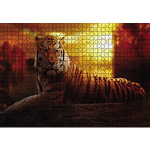 Günbatımında Kaplan Puzzle Yapboz Mdf Ahşap 1000 Parça