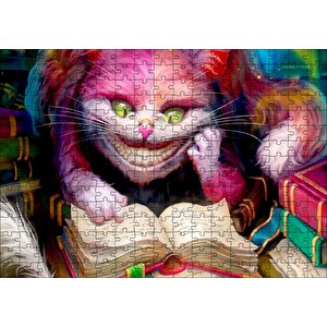 Gülümseyen Kedi Alice Harikalar Diyarı Görsel Puzzle Yapboz Mdf Ahşap 255 Parça
