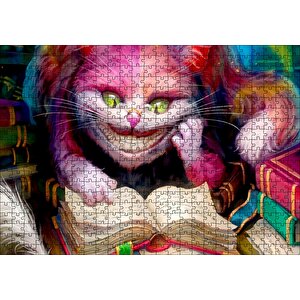Gülümseyen Kedi Alice Harikalar Diyarı Görsel Puzzle Yapboz Mdf Ahşap 500 Parça