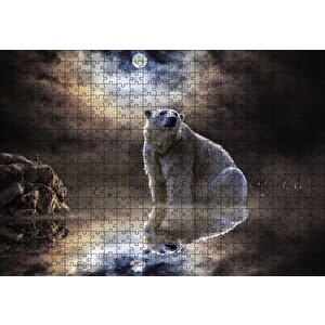 Kutup Ayısı Doğa Gece Puzzle Yapboz Mdf Ahşap 500 Parça
