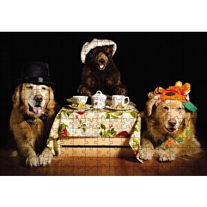 Şapkalı Köpek Ayı Masada Puzzle Yapboz Mdf Ahşap 255 Parça