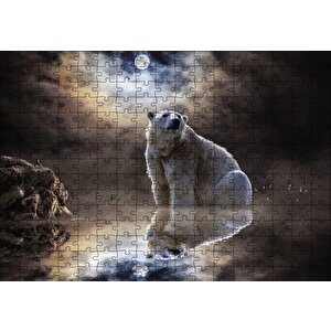 Kutup Ayısı Doğa Gece Puzzle Yapboz Mdf Ahşap 255 Parça