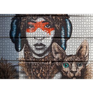 Kadın Ve Kedisi Duvar Boyama Puzzle Yapboz Mdf Ahşap 1000 Parça